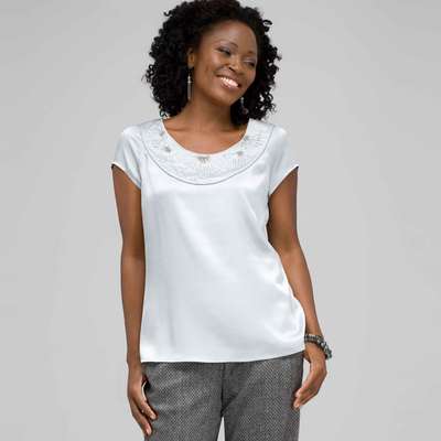 Beaded Jewel Neck Blouse